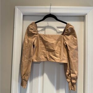 7 For All Mankind Tan Puff Sleeve Blouse